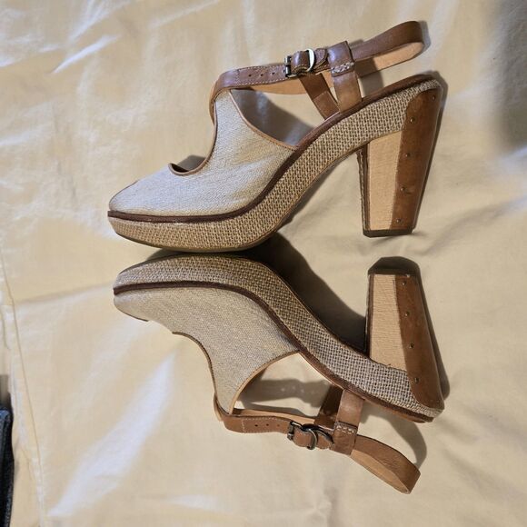 Timberland Marge Heel Peep Toe Shoe Sandal Tan Brown 9 Y2K - Picture 4 of 14